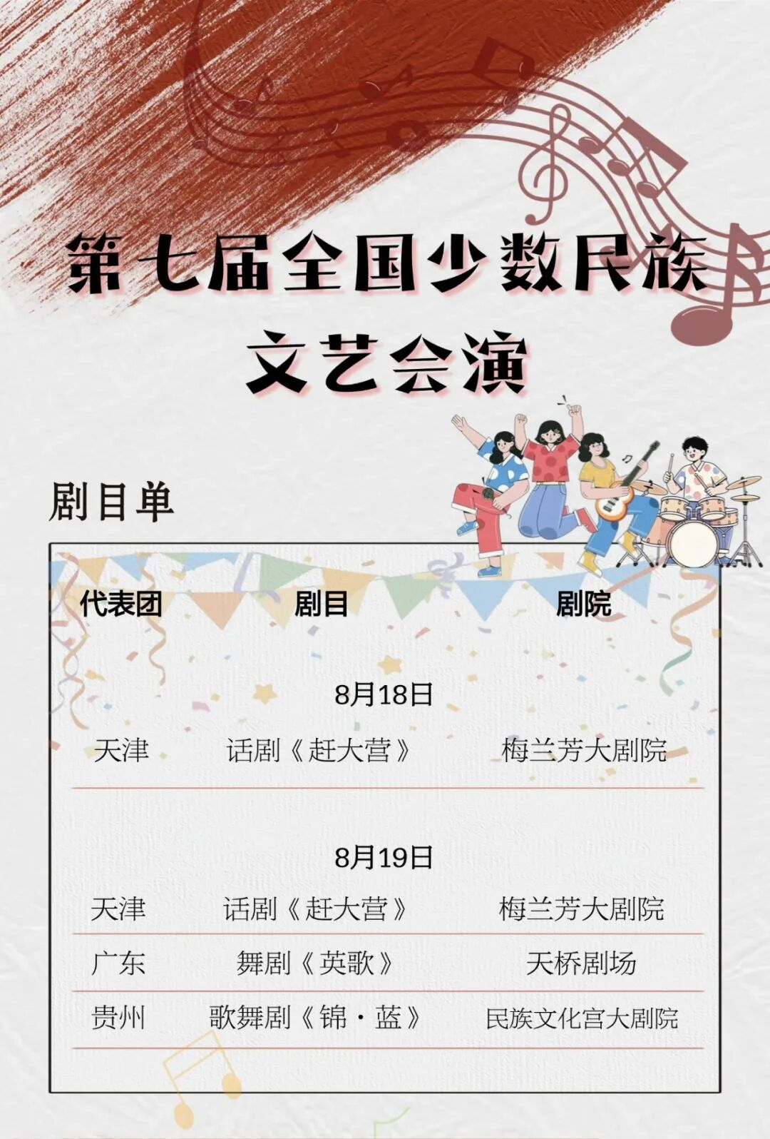 第七届全国少数民族文艺会演演出日程表来了！